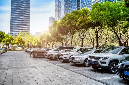 A car park with trees